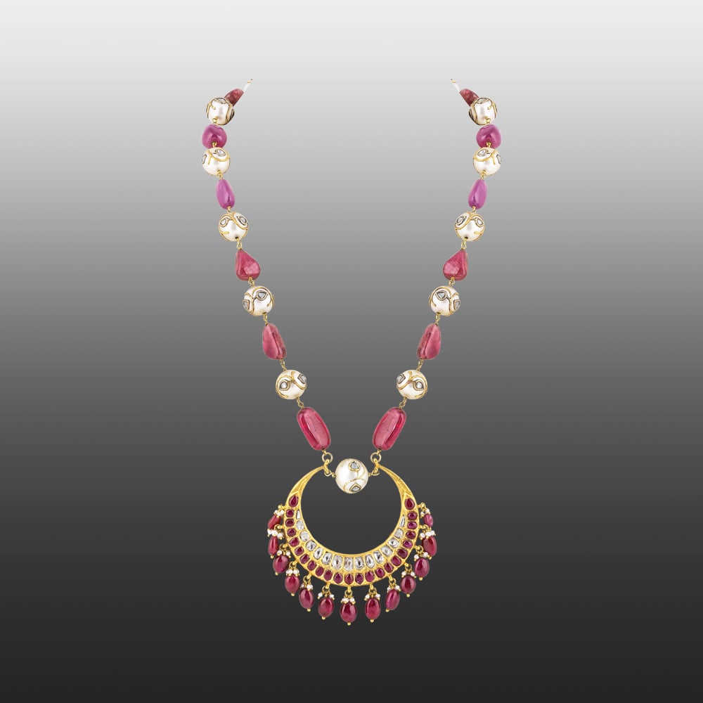 Necklace with Chandbali Polki Pendant & Jadau Southsea Beads
